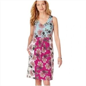 NWT J. Jill Patchwork Floral Jersey Soft Knit midi dress pink summer Tall Large